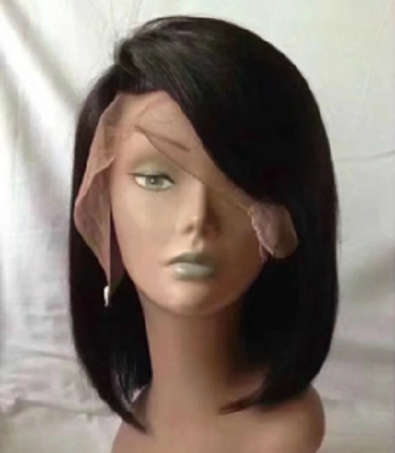 Shipping free 100% Human Hair 10 ich Bob Lace Front Wig With Bang