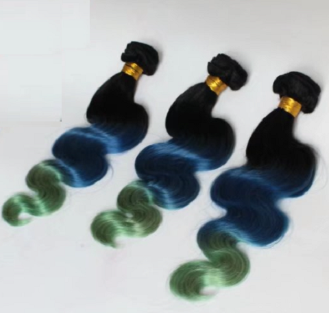 New Productd Fashion Ombre Blue and Green Color Hair Weft