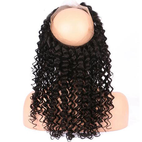 Human hair Deep curly 360 Lace Frontal with pre plucked baby hair