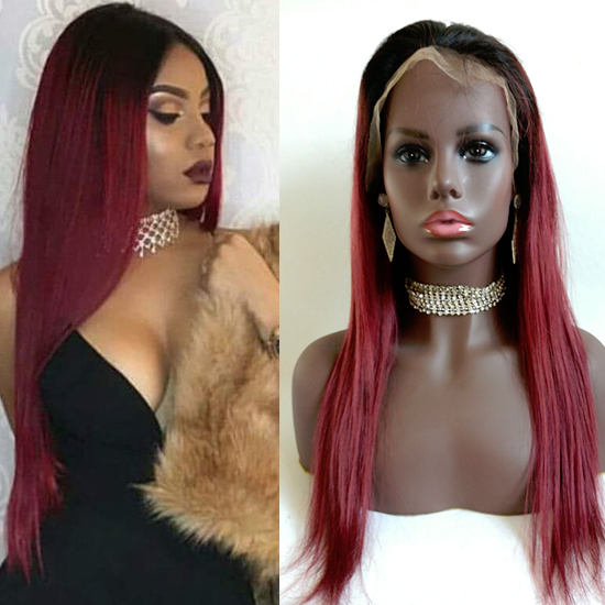 Eyon hair 1B 99J Ombre Color Human Hair Wig ,Lace Front Wig And Full Lace Wig