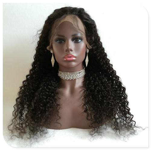 Eyon hair Brazilian Human Hair Natural Brown Color 24 inch Deep Curly 360 Lace Wig